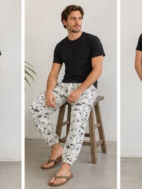 Men's White Graphic Jogger Pants